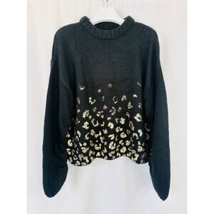 NWT Democracy Black Animal Print Crewneck Sweater Women's Sz XL